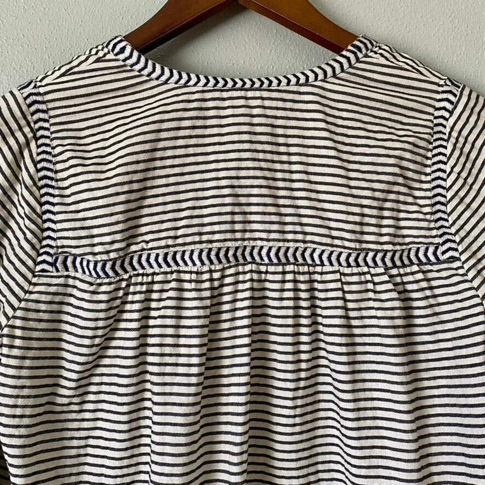 J.Crew Women's Embroidered Boho Black Ivory Striped Loose Fit Blouse - Size 0